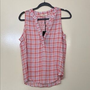 Pink and White Plaid Sleeveless Blouse - Iris
